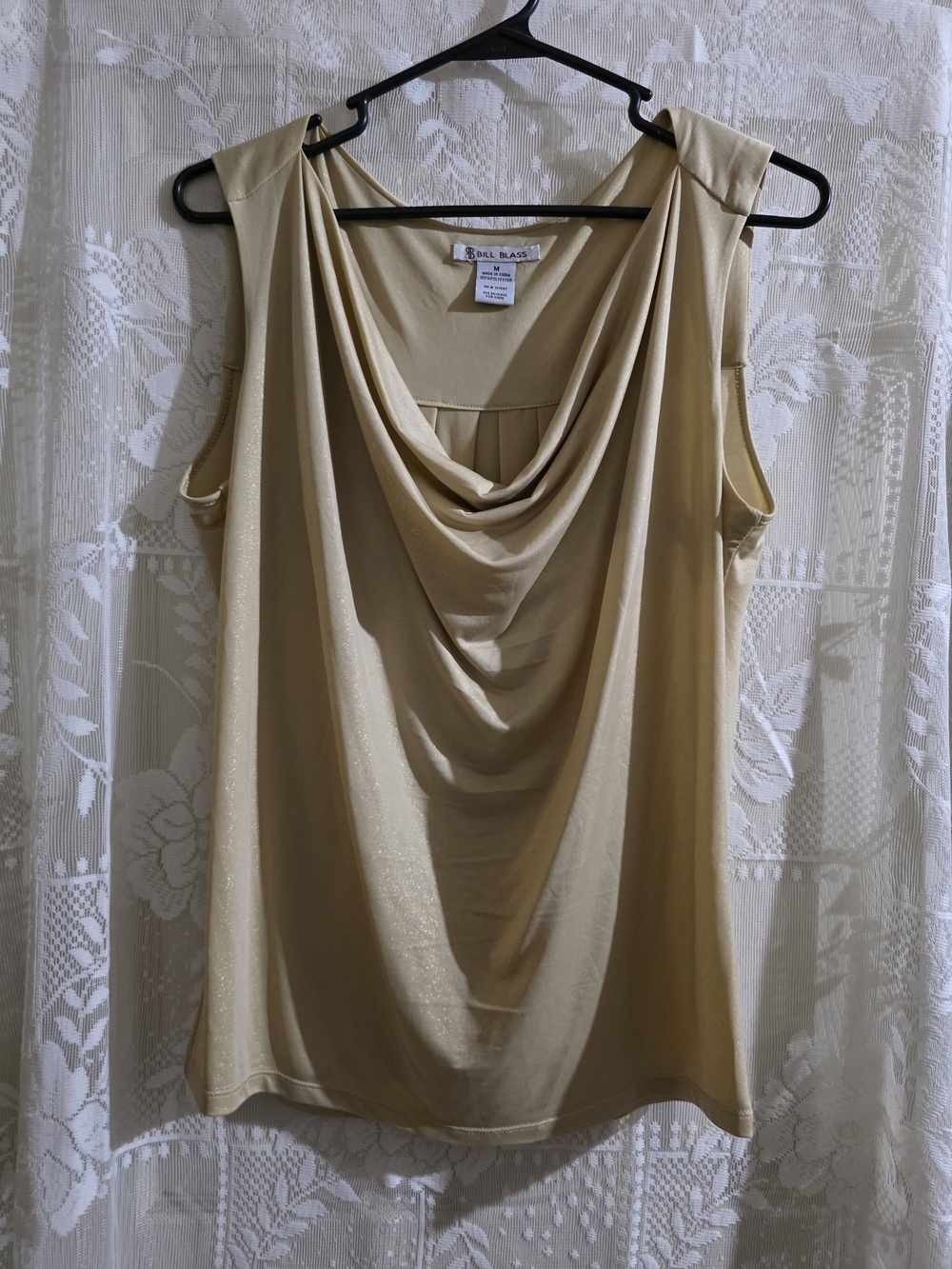 bill blass Sleeveless Draped Cowl Neck Top in Cream